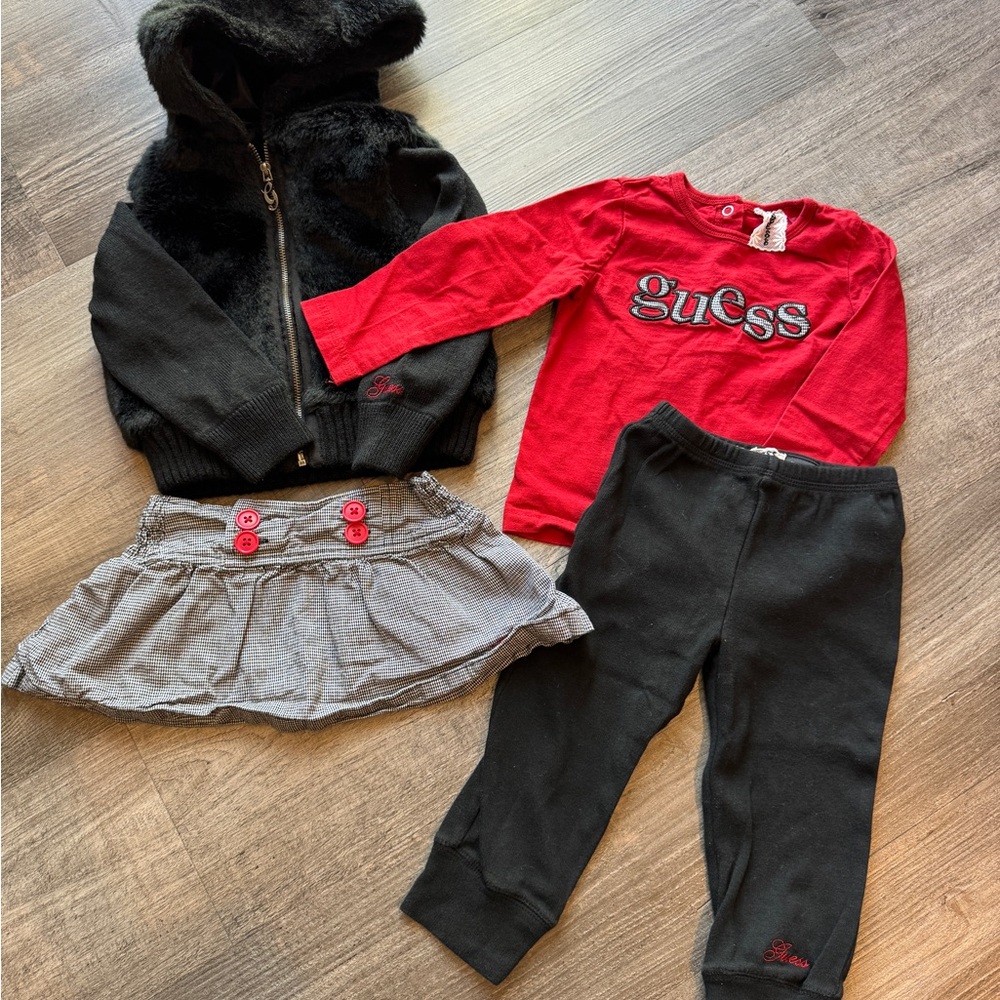 Guess Baby 24 Months Red and Black Outfit Set